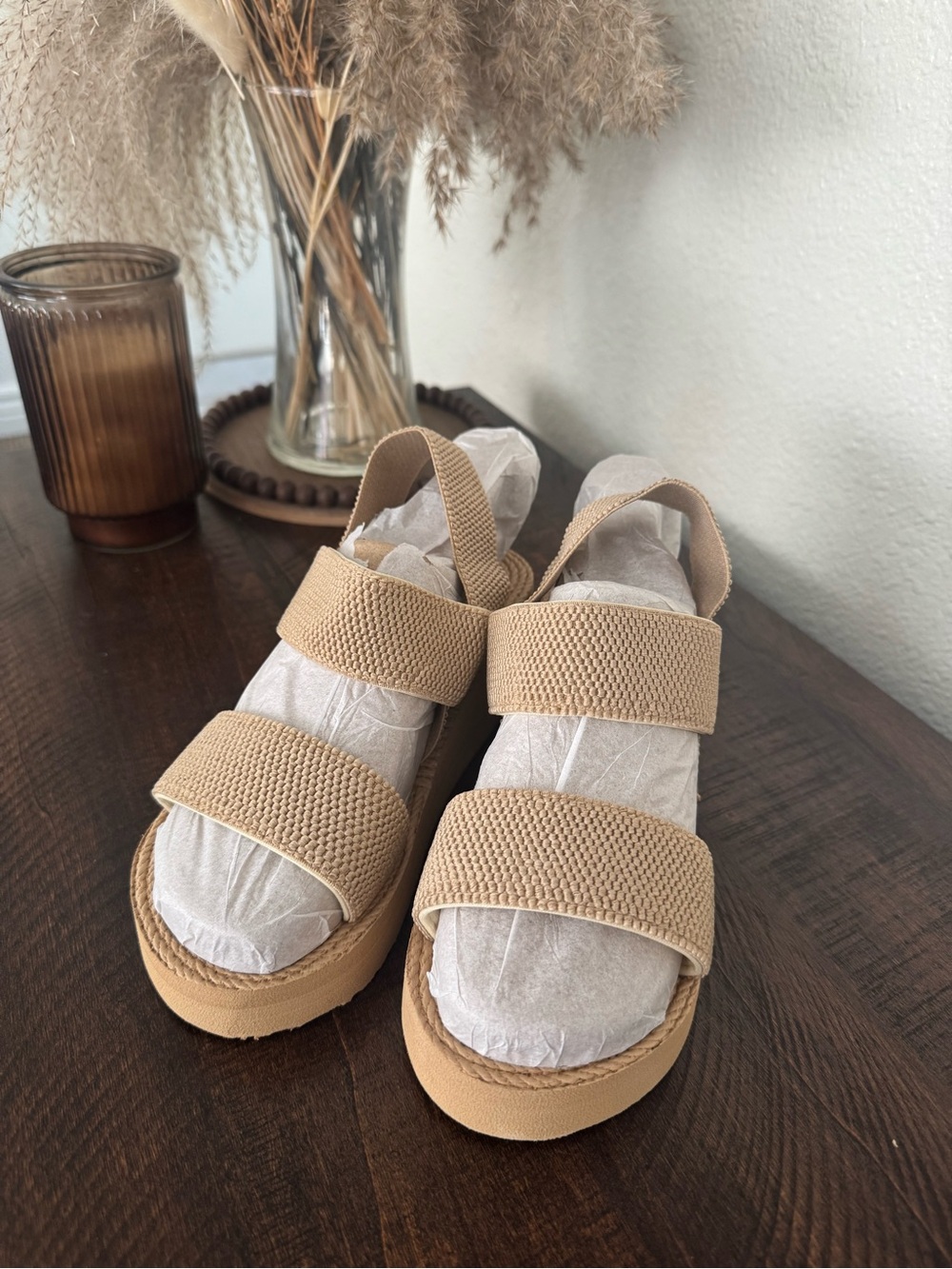 Beige Strappy Platform Sandals